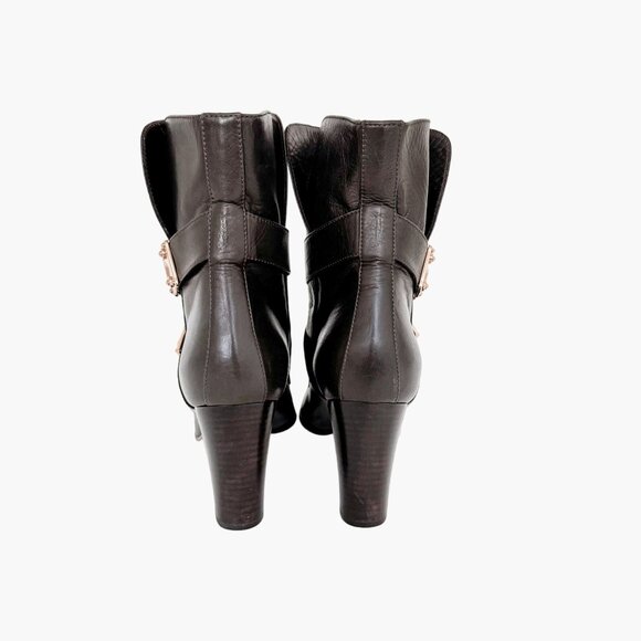 Louis Vuitton Buckle Ankle Boot EU 37 US 7 Brown Leather High Heel S Lock Buckle - Picture 6 of 15